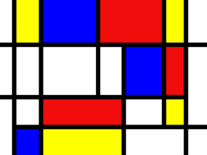 Mondriaan-stijl compositie bij blog over vertalen Nederlands naar Engels, De Stijl en Dada